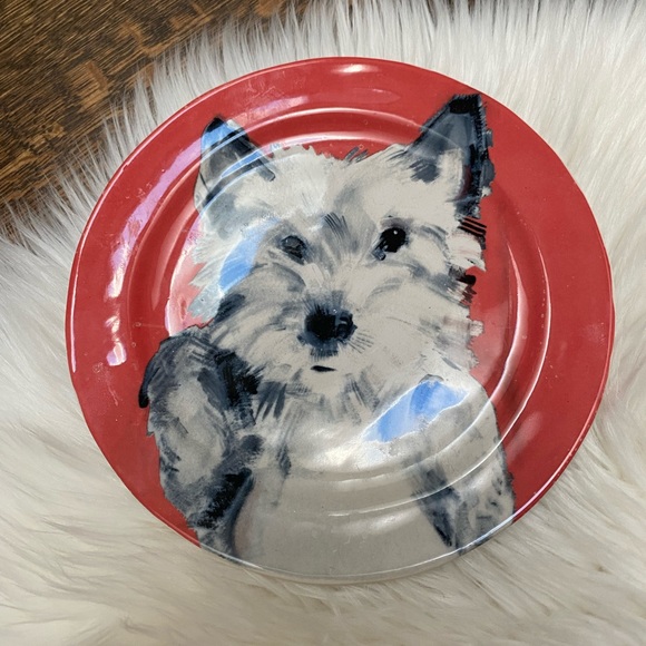 Anthropologie SALLY MUIR 8 5/8" Westie Plate Red Background Dog Plates X 2 - Picture 8 of 9